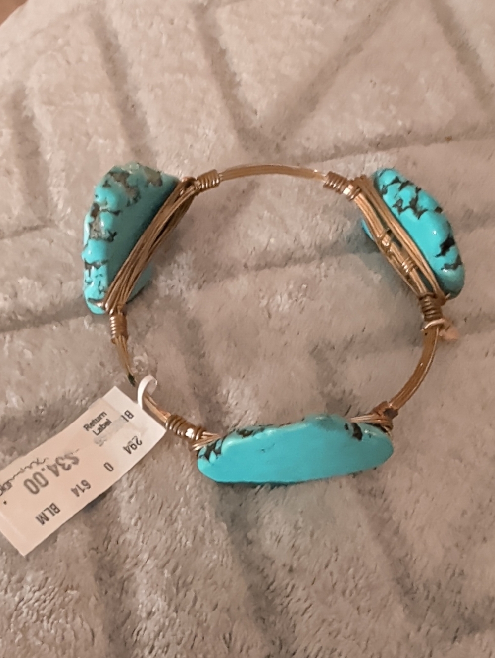 Bloomingdale's Turquoise and Gold Wire-Wrapped Stone Bangle Bracelet